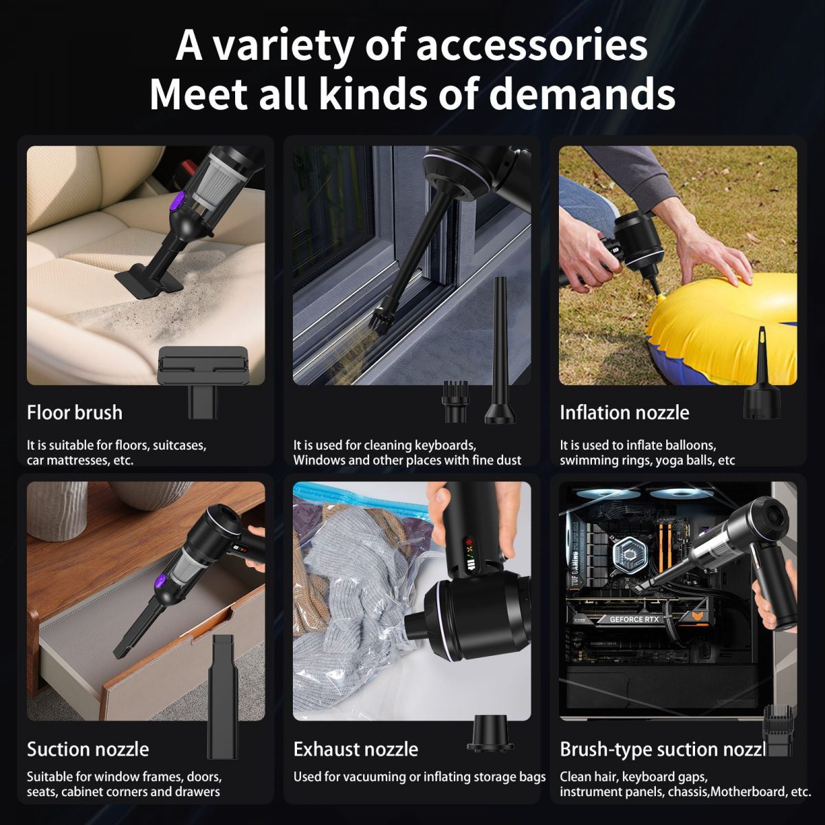 Handheld Car Vacuum Cleaner with 17000Pa Brushless Motor ABS Material LED Display 3 Nozzles Battery-Powered Wireless Design
