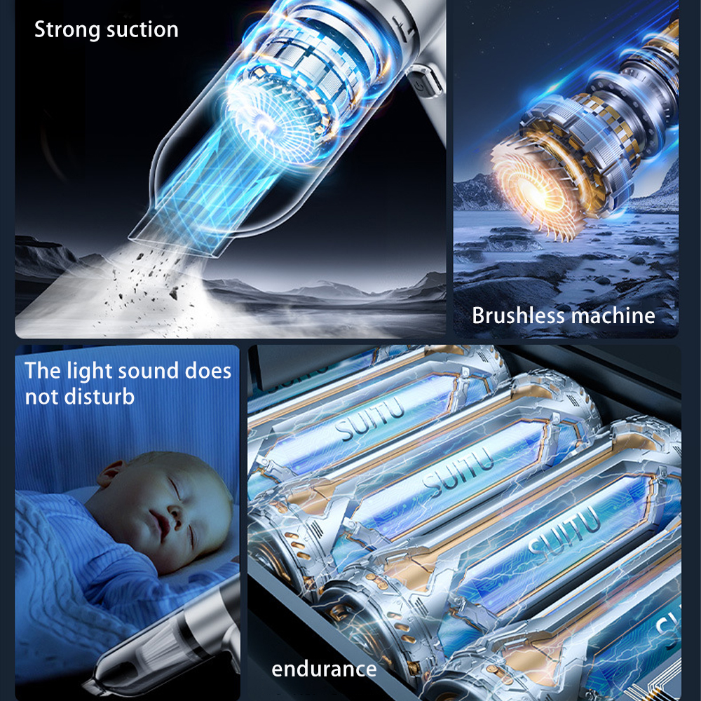 High-Power 12000pa Type-C Fast Charging Cordless Vacuum Cleaner Super Suction Brushless Motor Car Cleaner with Blower