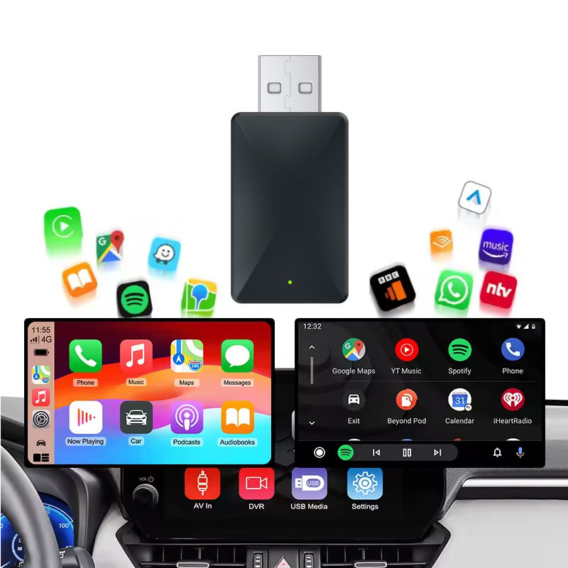 Hot Sale WiFi BT Mini 2 in 1 Wired to Wireless Carplay Android Auto Adapter USB