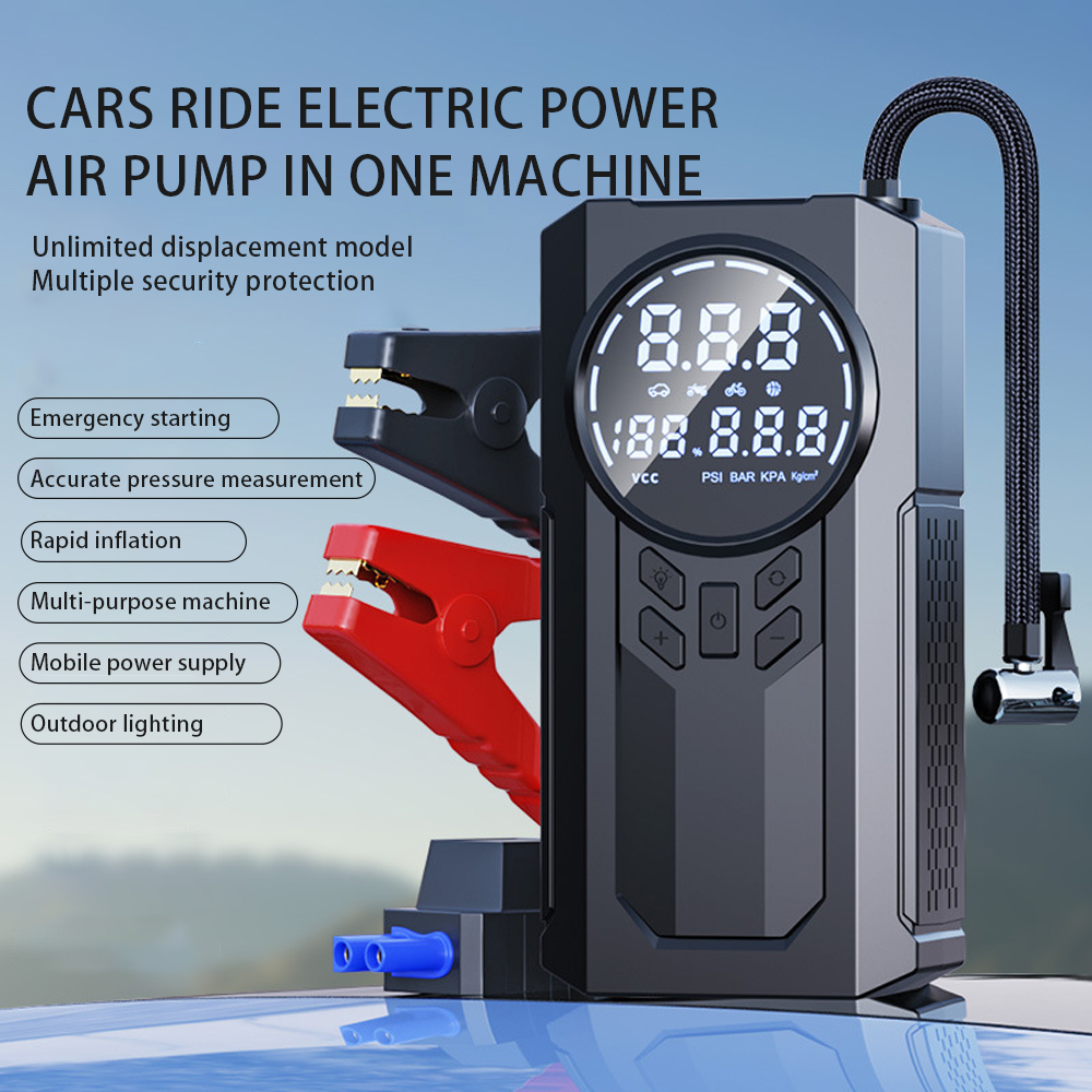 Jump Starter With Air Pump Battery Booster Car Tyre Inflator Portable Air Compressor 12V Rechargeable 150PSI Tire Inflators