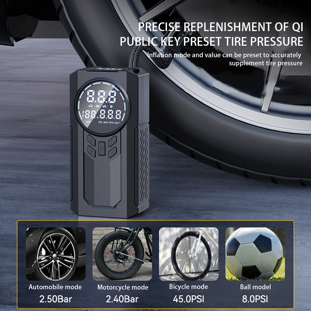 Jump Starter With Air Pump Battery Booster Car Tyre Inflator Portable Air Compressor 12V Rechargeable 150PSI Tire Inflators