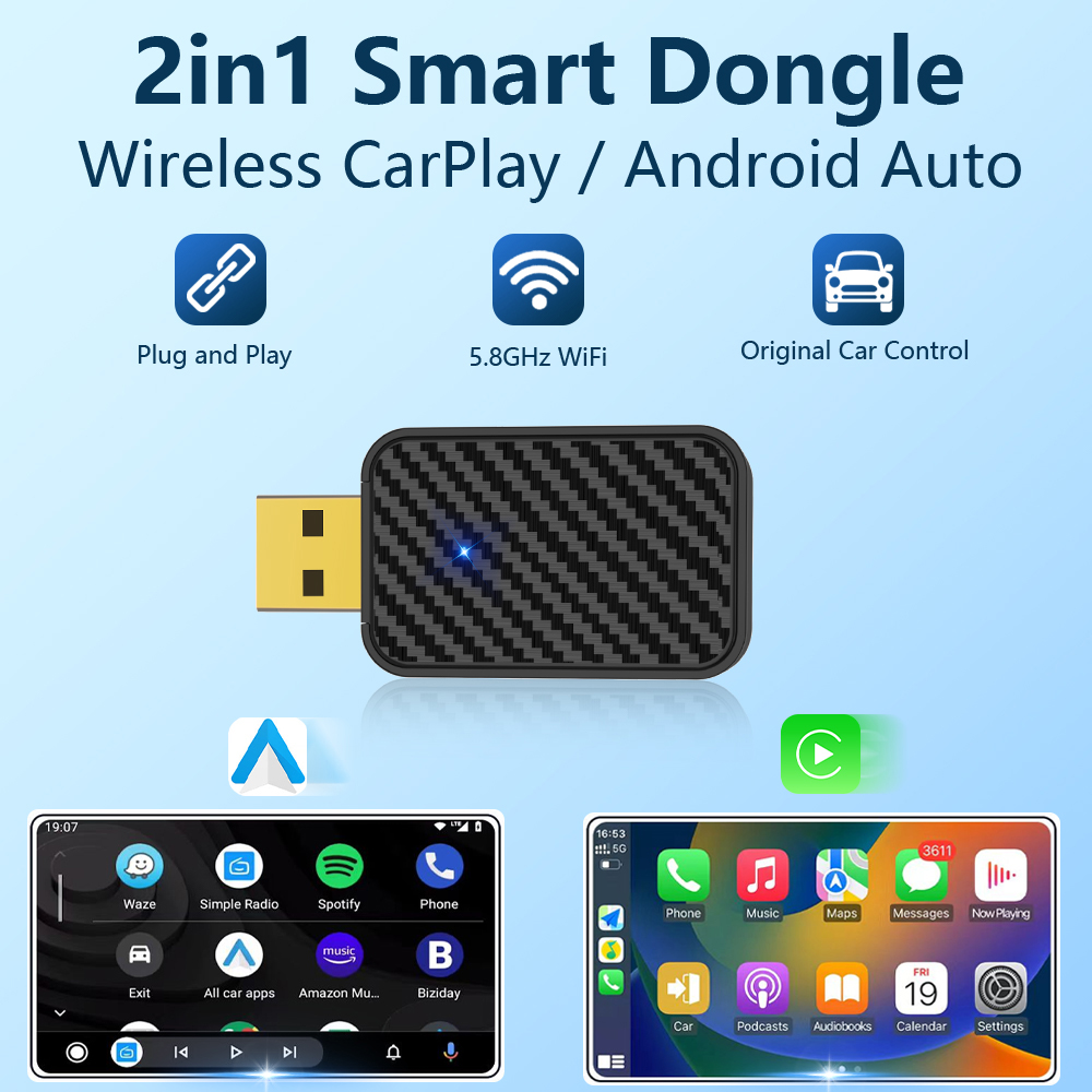 Mini 2 in 1 USB Wired to Wireless Carplay Adapter for Apple Carplay Android Auto Wireless Adapter CarPlay Ai Box