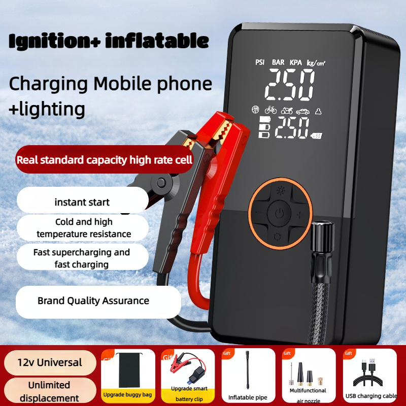 Multifunctional Jump Starter With Inflator and Power Bank LED Light Jump Starter With Inflator Car Booster With Digital