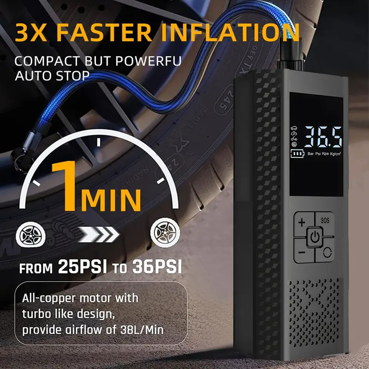 ODM/OEM 150psi Digital Display ABS Portable Air Compressor for Car Motorcycle Bike Tires Inflator Emergency Light Tire Pressure