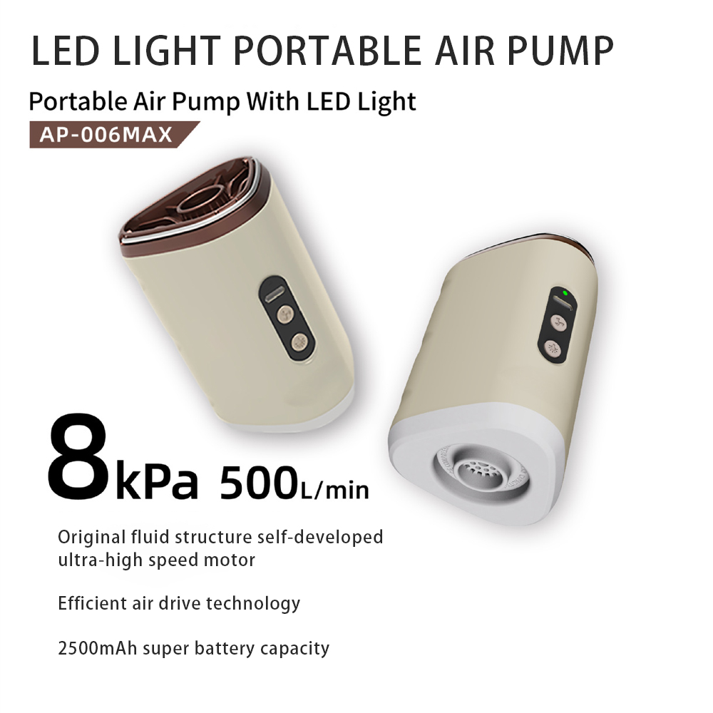 ODM/OEM 8KPA Outdoor Multifunctional Portable Electric Mini Air Pump 12W 500L/Min Lighting Air Cushion Wireless Pumping