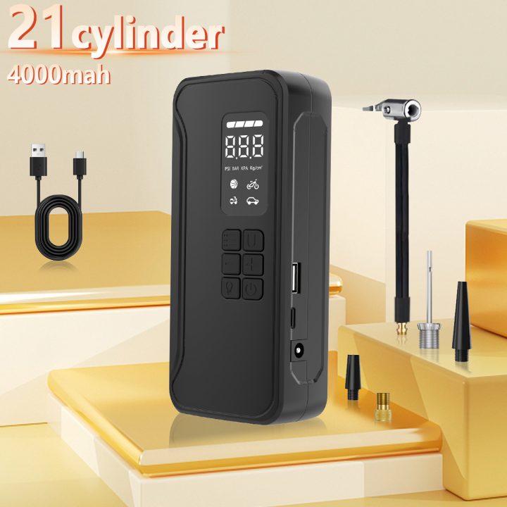 OEM/ODM 4000mAh 21mm Digital Portable ABS Car Tyre Pump Wireless Electric Air Compressor with Ball Inflator Car Tire Inflator