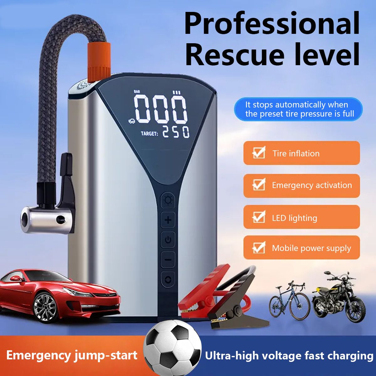 OEM/ODM ABS Jump Starter Car Emergency Battery Power Supply Portable Power Station Tire Inflator 10000mAh Car Battery Booster