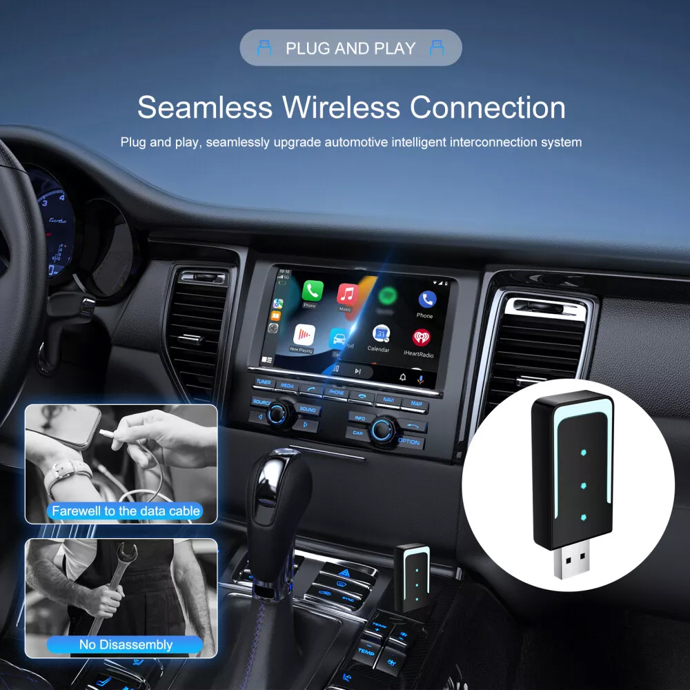 Original Universal Wireless Carplay Adapter Quick Connect 2-in-1 Streaming Box Android Auto Support Carplay Dongle for Wired