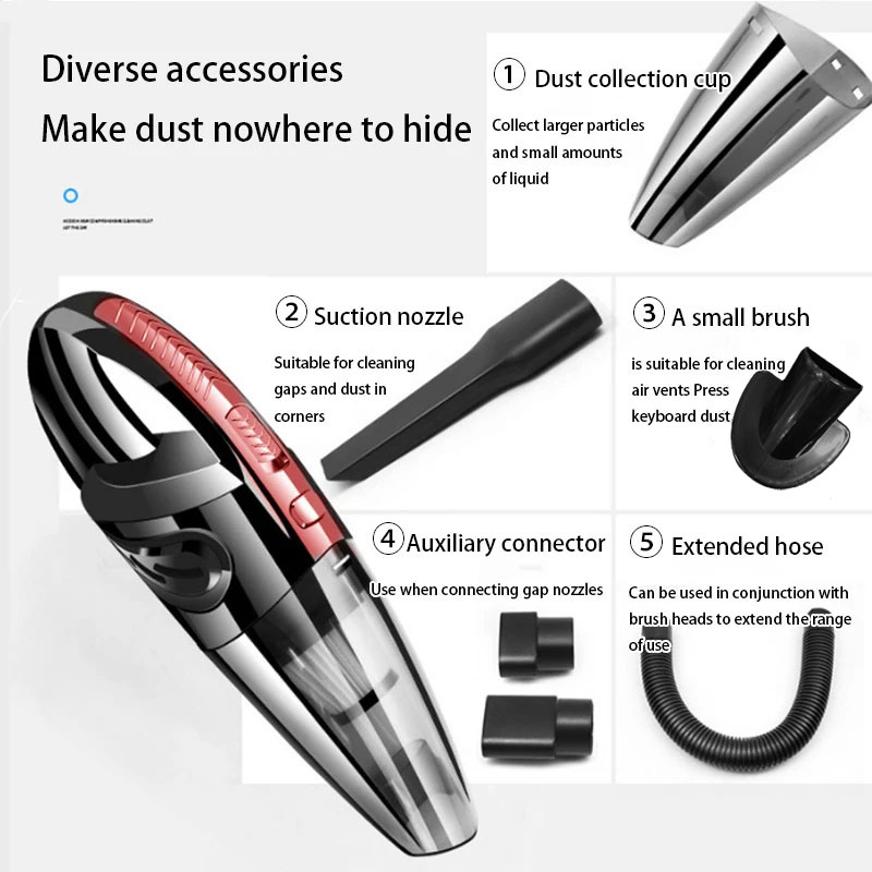 PCMOS Cordless Portable Handheld Mini Vacuum Cleaner ABS Dry Cleaning for Car Pet Hair Wireless Battery Car Vacuum Cleaner