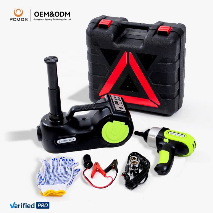 PCMOS Multi-functional Electric 5T Car Jack With Car Air Compressor Led Light and Wrench Car Repair Tools Kit