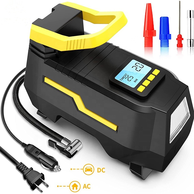 PCMOS Portable AC/DC 150Psi Tire Inflataors With LED Light Electric Inflators Pump Use for Auto Motorcycle Bicycle Basketball
