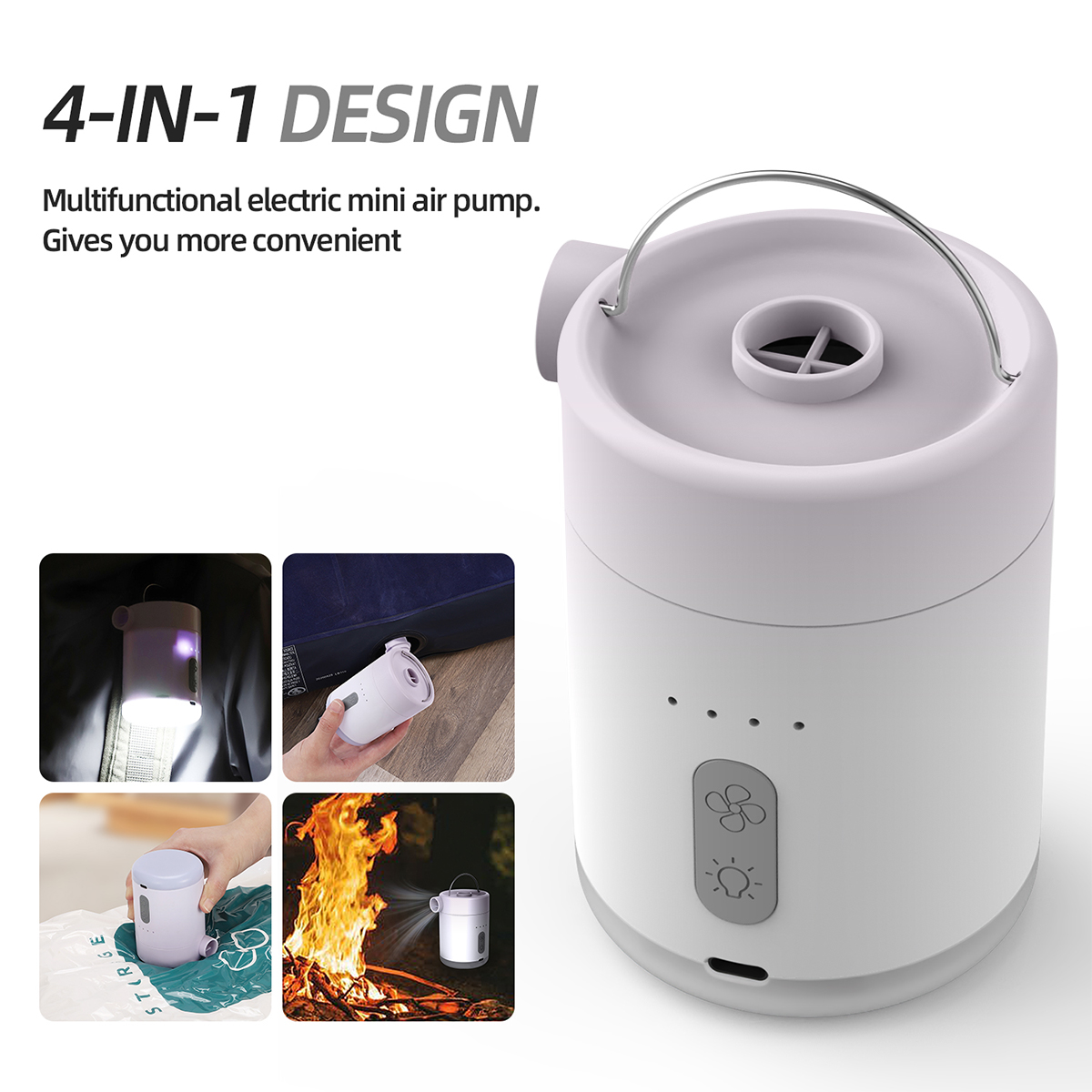 PCMOS Waterproof Rechargeable Electric Mini Pump 2500mAh Battery 400L/Min Air Flow Portable for Mattress/Pillow