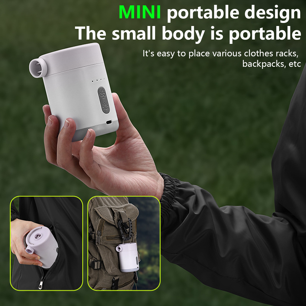 PCMOS Waterproof Rechargeable Electric Mini Pump 2500mAh Battery 400L/Min Air Flow Portable for Mattress/Pillow