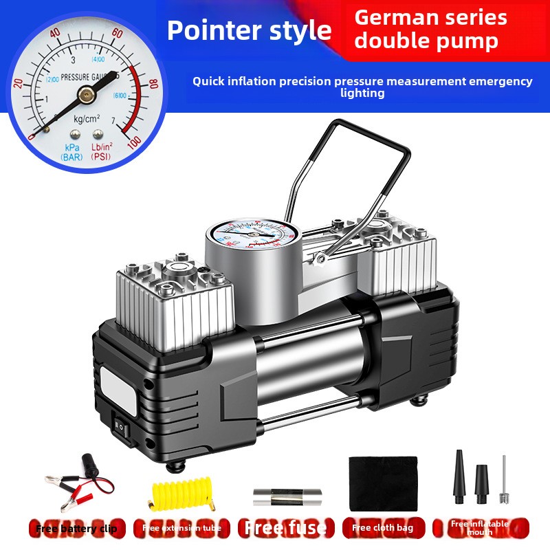 Portable 12V Double Cylinder Electric Car Air Pump High Power High Pressure Metal Inflator Emergency Light Tire Inflator