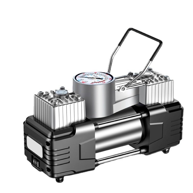 Portable 12V Double Cylinder Electric Car Air Pump High Power High Pressure Metal Inflator Emergency Light Tire Inflator