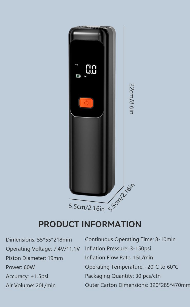 Portable 150 PSI Electric Cordless Tire Pump Factory Price ABS Material Inflator Car Tire Inflator with 150psi Air Pump