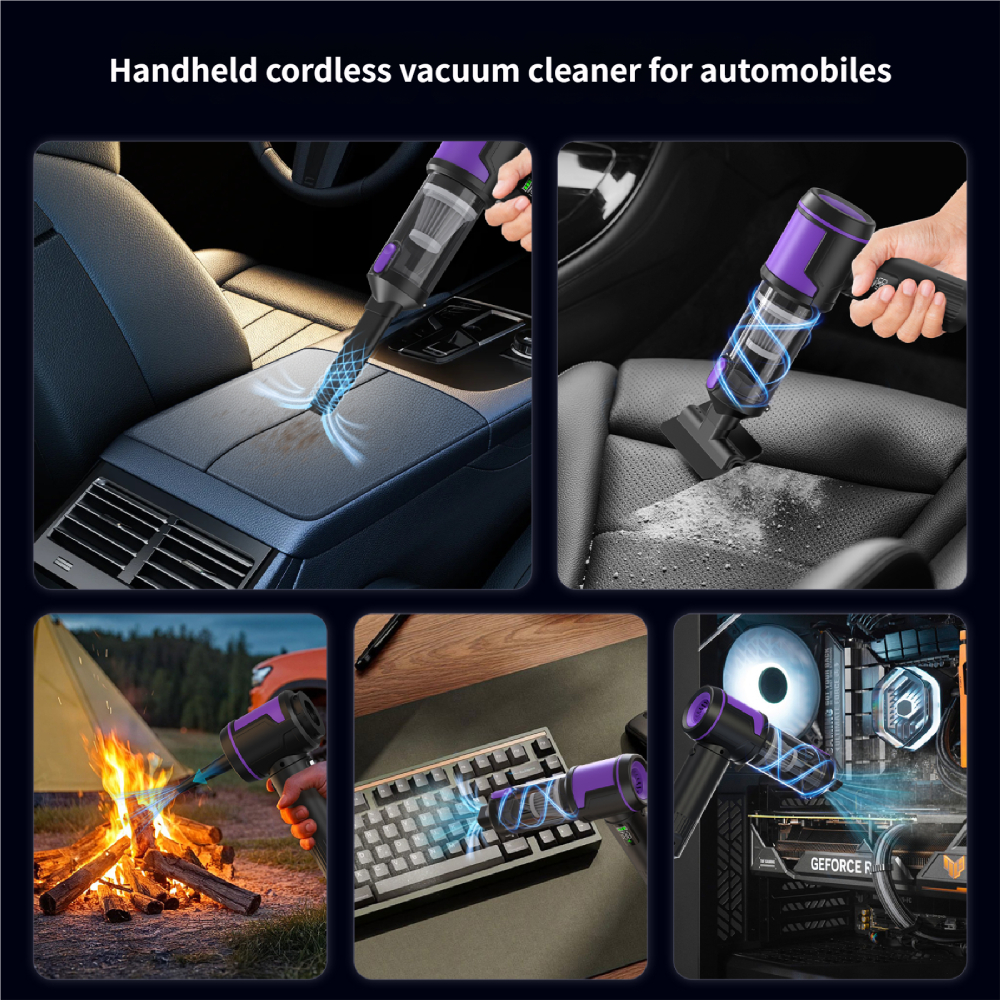 Portable 18000Pa Handheld Mini Wireless Car Vacuum Cleaner with 3 Nozzles ABS Material 100W Power Source