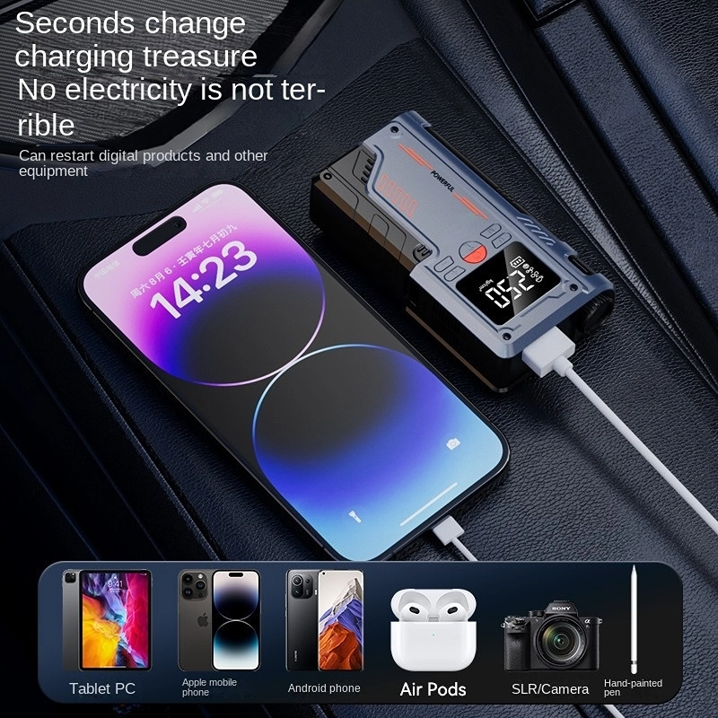 Portable 2-in-1 Tire Inflator and Jump Starter 12V Booster Car Battery Power Bank with ABS Car Jump Starter and Air Compressor