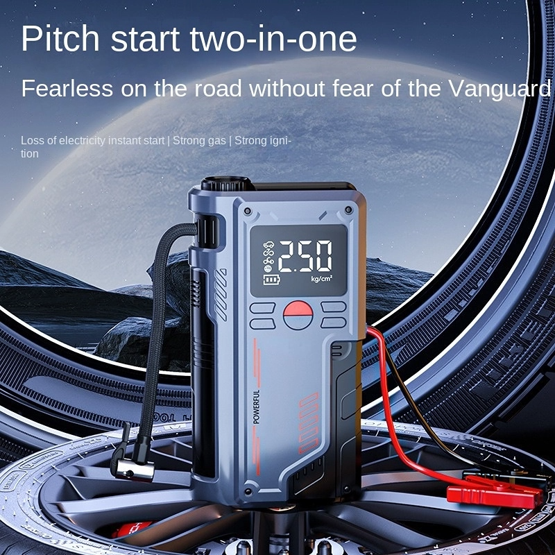 Portable 2-in-1 Tire Inflator and Jump Starter 12V Booster Car Battery Power Bank with ABS Car Jump Starter and Air Compressor