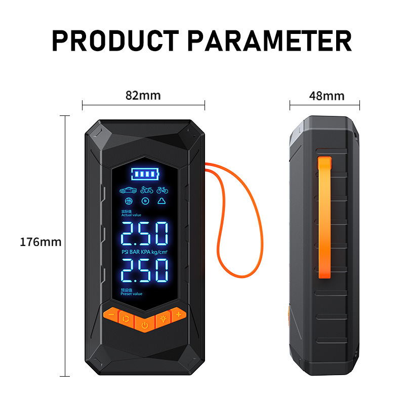 Portable ABS Car Tire Inflator Air Compressor 6000mAh DC 12V Digital Display Fast Inflate Emergency Light for Car Bike