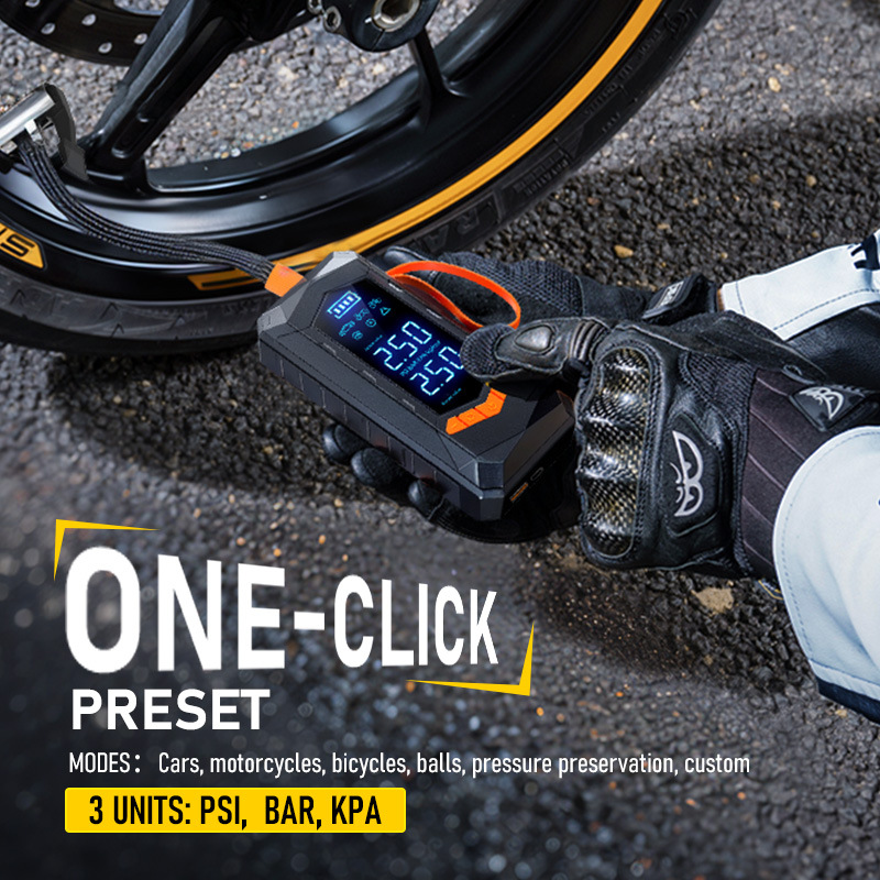 Portable ABS Car Tire Inflator Air Compressor 6000mAh DC 12V Digital Display Fast Inflate Emergency Light for Car Bike
