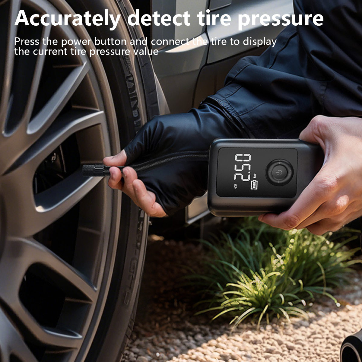 Portable ABS Car Tire Inflator with Tire Pressure Monitor Digital Pressure Gauge & Power Bank