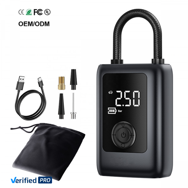 Portable ABS Car Tire Inflator with Tire Pressure Monitor Digital Pressure Gauge & Power Bank