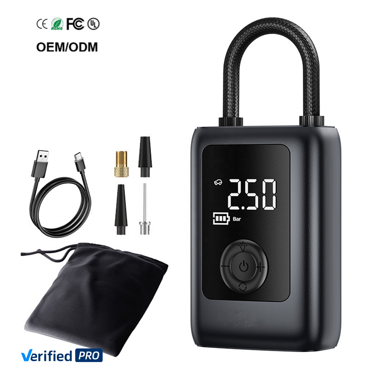 Portable ABS Car Tire Inflator with Tire Pressure Monitor Digital Pressure Gauge & Power Bank