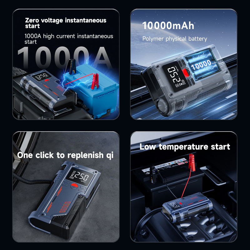 Portable Car Jump Starter with air Compressor Wireless Air Pump Emergency Start Power Bank Portable Car Air Pump