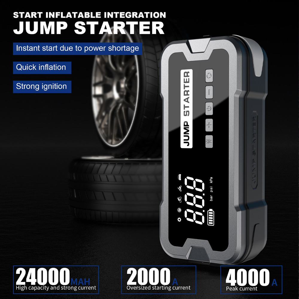 Portable Car Truck High Power 4000A Booster Jump Starter Battery Pack with Air Compressor 12V Rechargeable 150PSI Tire Inflator