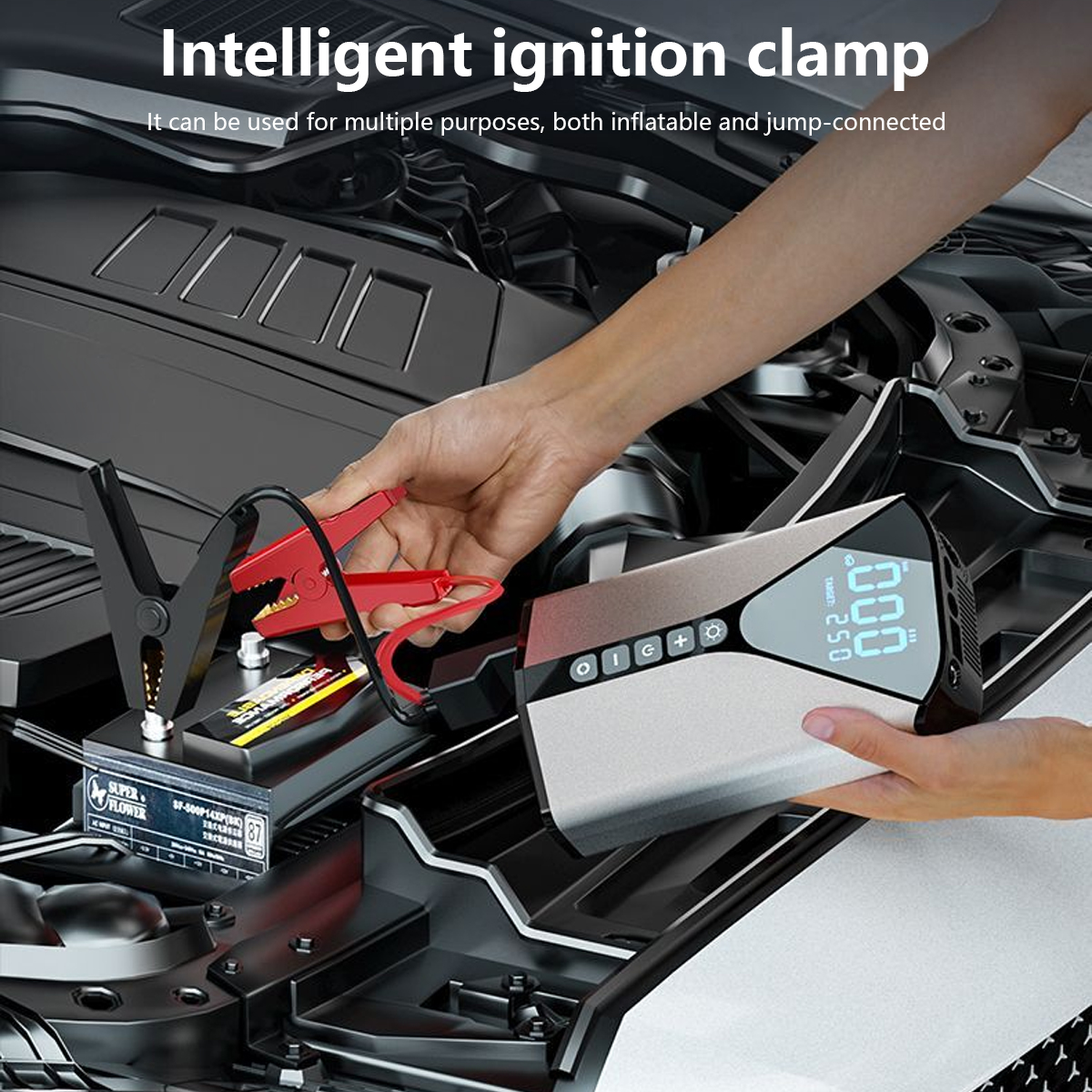 Portable Emergency ABS Jump Starter with Tire Inflators 150PSI Digital Pressure Gauge 10000mAh Car Power Bank Battery Booster