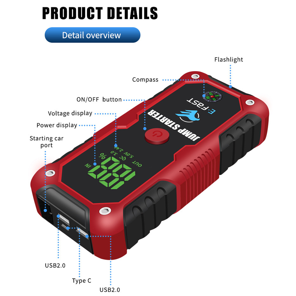 Portable Jump Starter Withpower Bank for Car Battery Backup and Emergency Power Supply Outdoor Car Battery Rescue