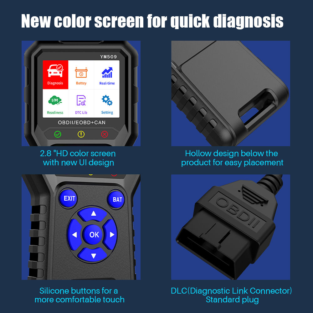 Professional 2.8 Inch Screen OBD2 Plastic Scanner Code Reader Full System Tool for English Cars Model ELM327