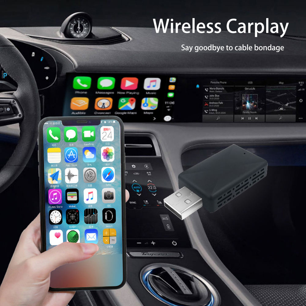 USB Wired to Wireless Smart AI Wireless Carplay Adapter Supports Carplay and Android Auto Functions