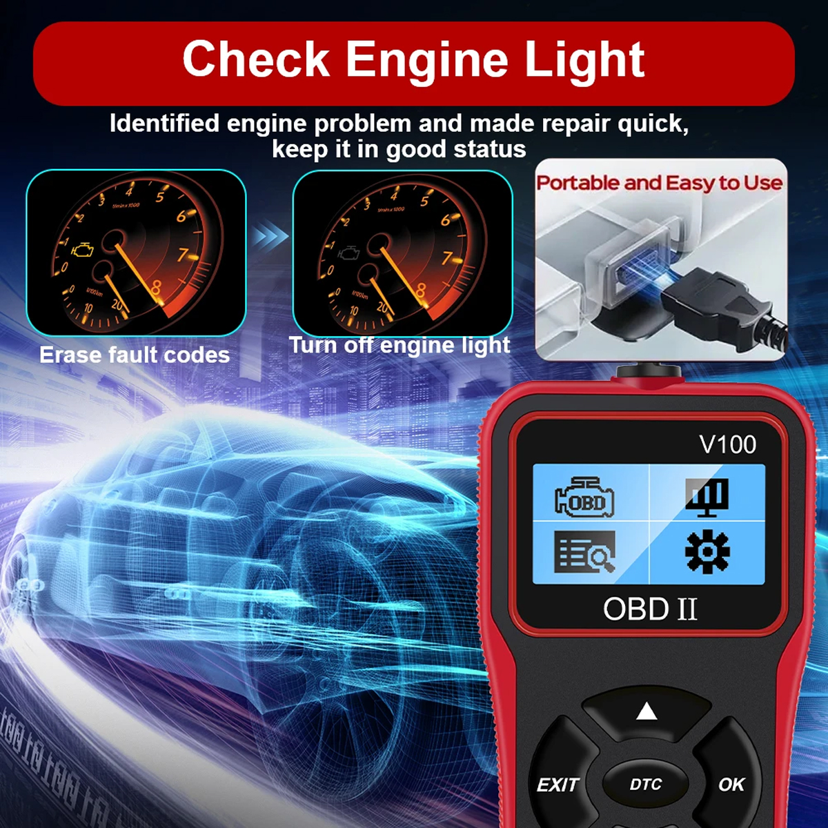 V100 Auto Diagnostic Tool OBDIi OBD2 Portable Car Auto All System Diagnostic Tools Function OBDII Car Scanner