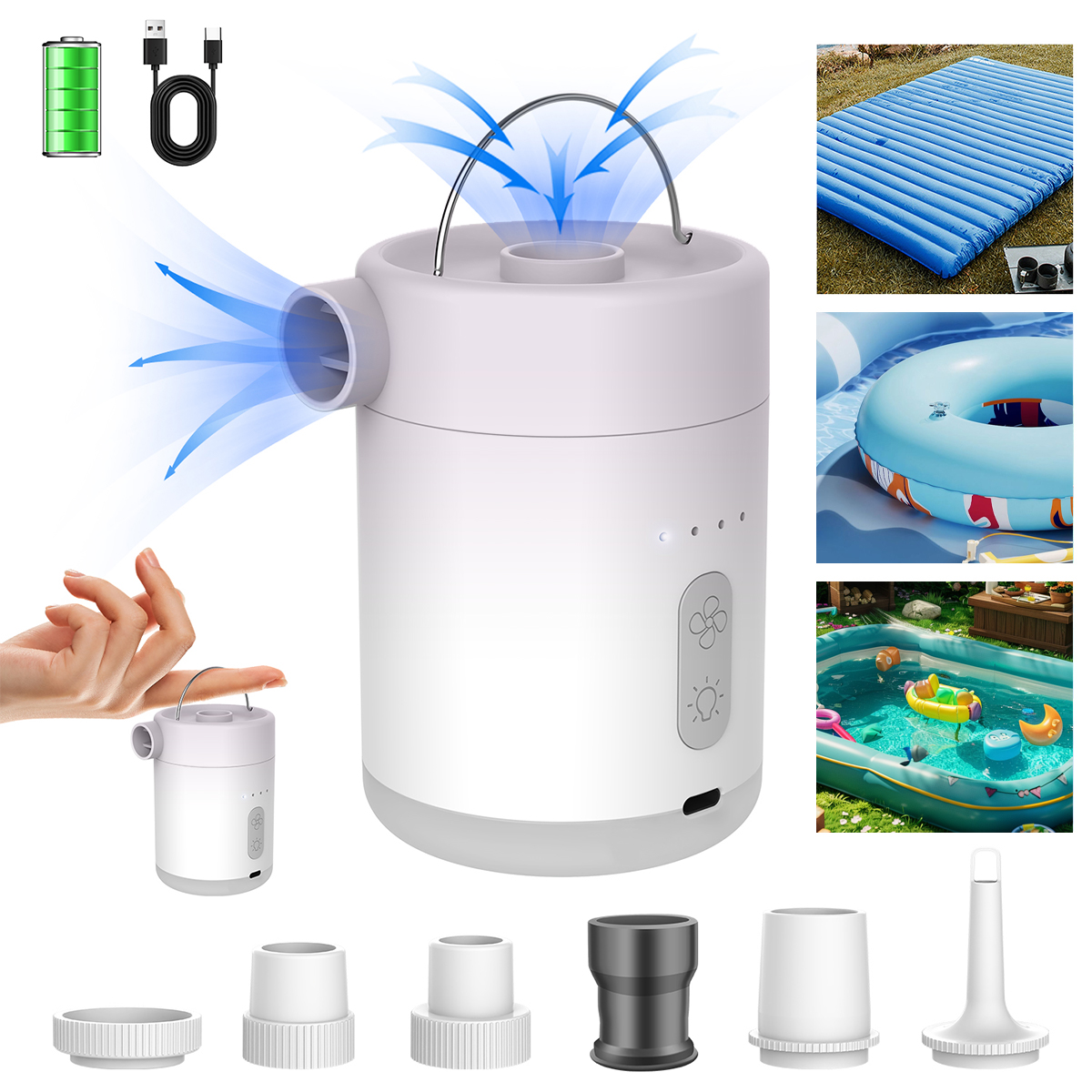 Wholesale 4-in-1 Waterproof Electric Mini Pump Portable LED Light for Inflate/Deflate Mattress Pillow Camping Electric Air Pumps