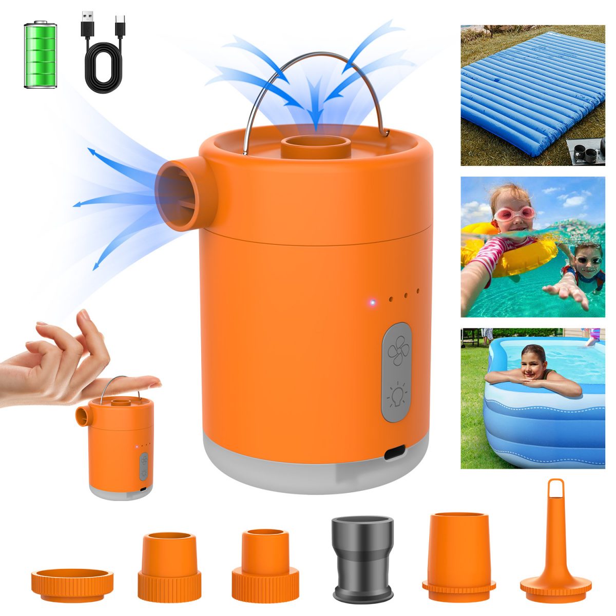 Wholesale 4-in-1 Waterproof Electric Mini Pump Portable LED Light for Inflate/Deflate Mattress Pillow Camping Electric Air Pumps