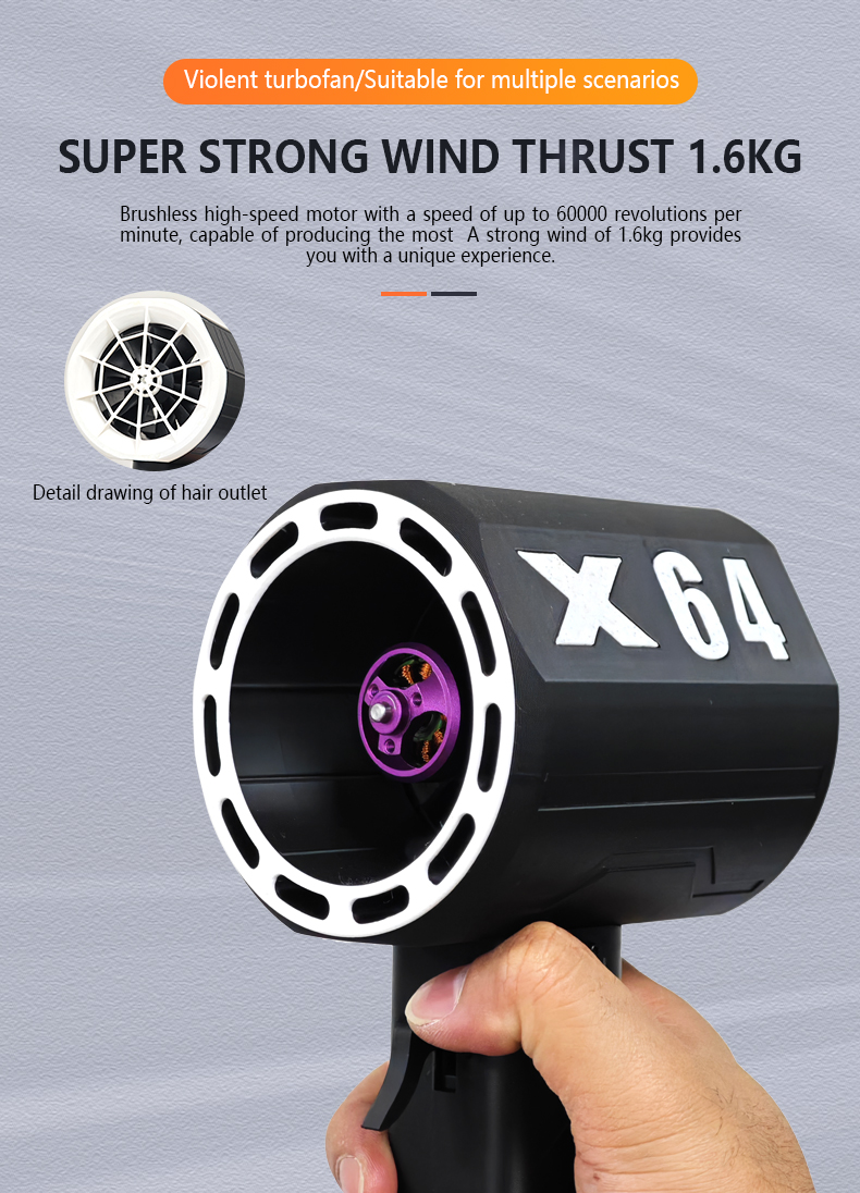 X64 Car Violent Blower Thrust 1.6kg Handheld Fan 64mm Brushless Motor Leaf Blower Suitable for Makita 18-21V Batteries